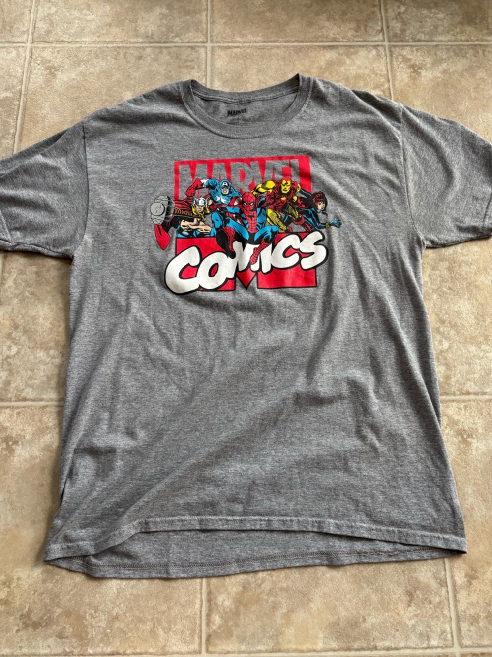 Marvel Short Sleeve Graphic Tee - Gray with Red, Blue, Yellow Accents